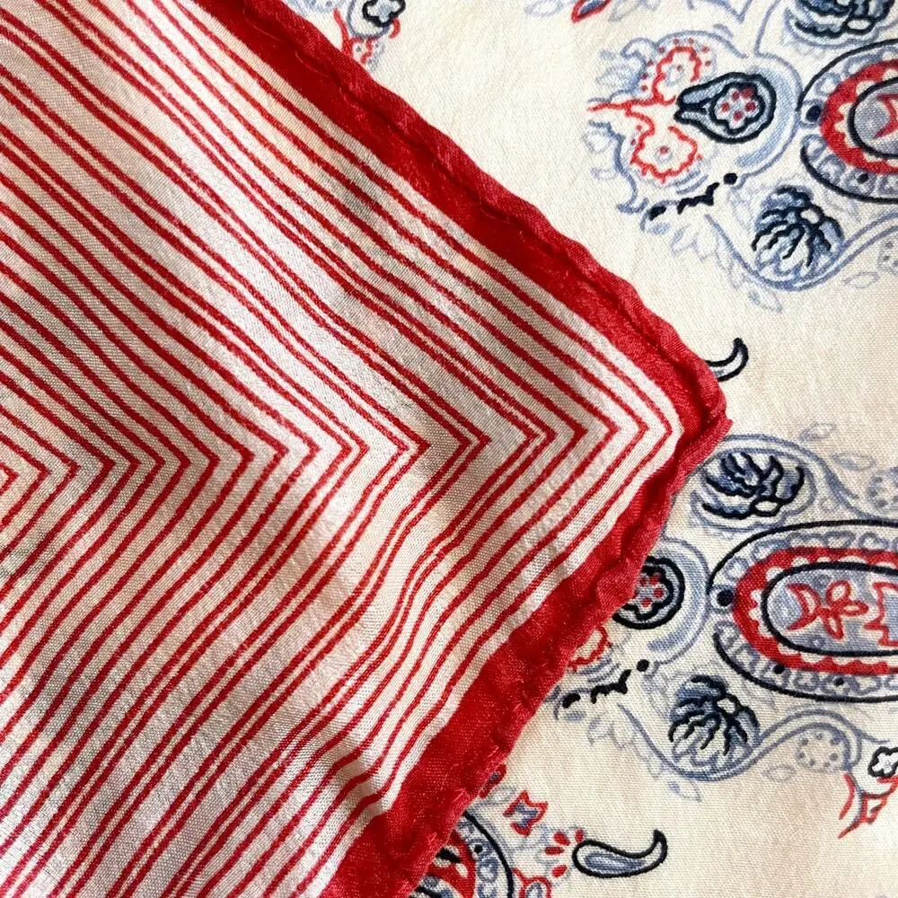 Vintage 70s Silk Square Scarf Paisley Red Ivory Old Money Quiet Luxury Parisian